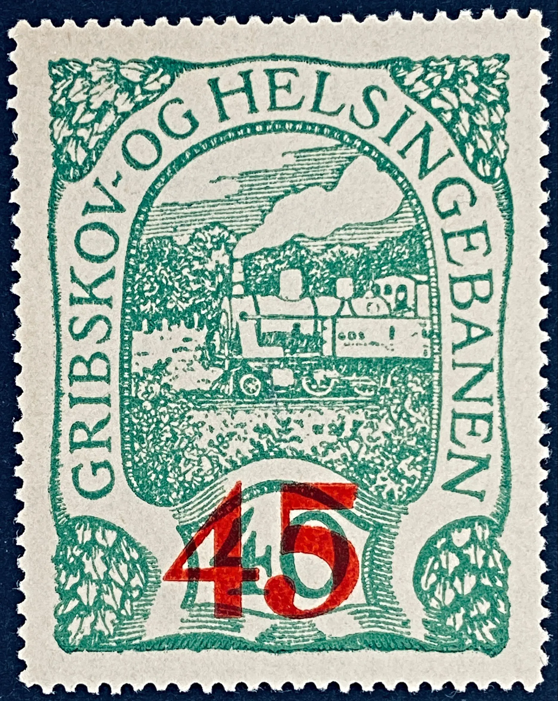 GDS 13 - Provisorium (overtryk) 45 Øre rødt på 40 Øre Motiv: Damptog - Grøn.