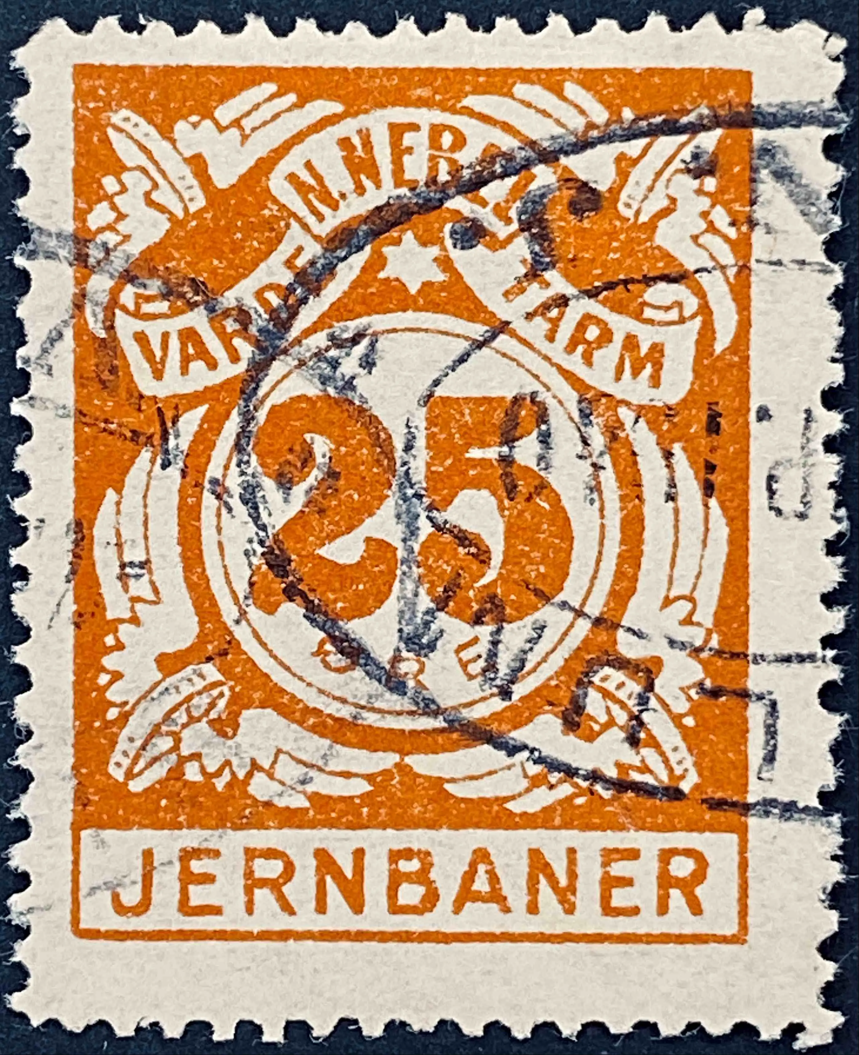 VNTJ 22 - 25 Øre - Orangebrun - stemplet på Lunde J Trinbræt (Luj).