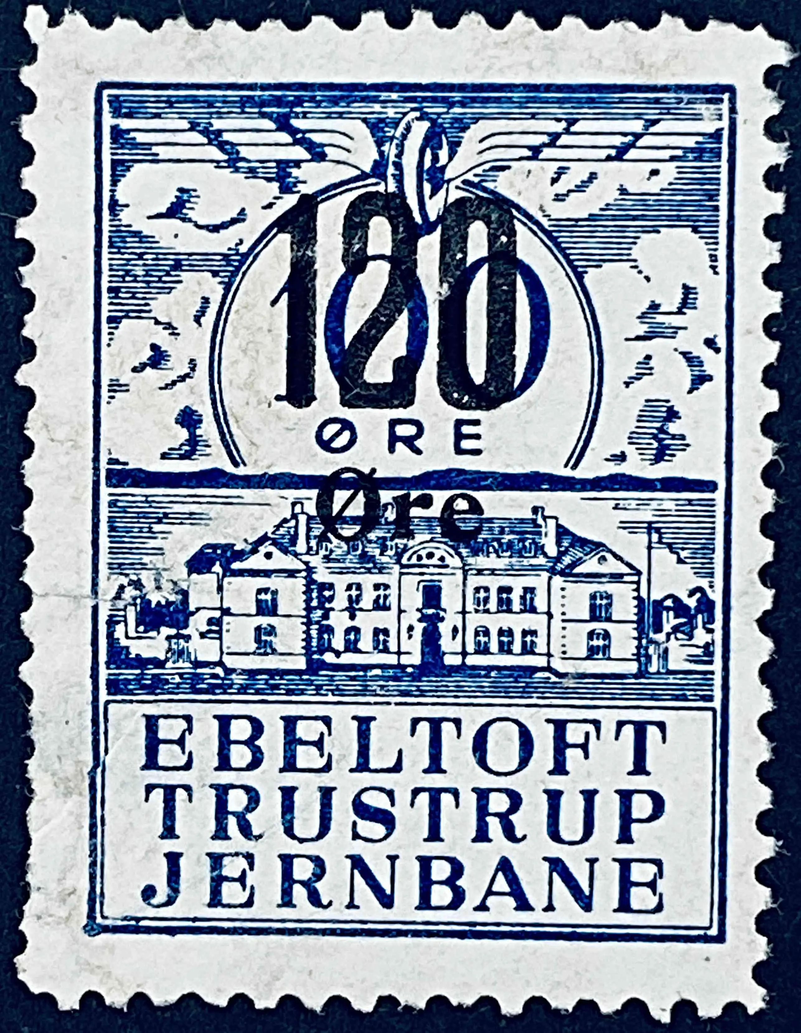 ETJ 27C - Provisorium (overtryk) 120 Øre sort bogtryk på 100 Øre - Blå.