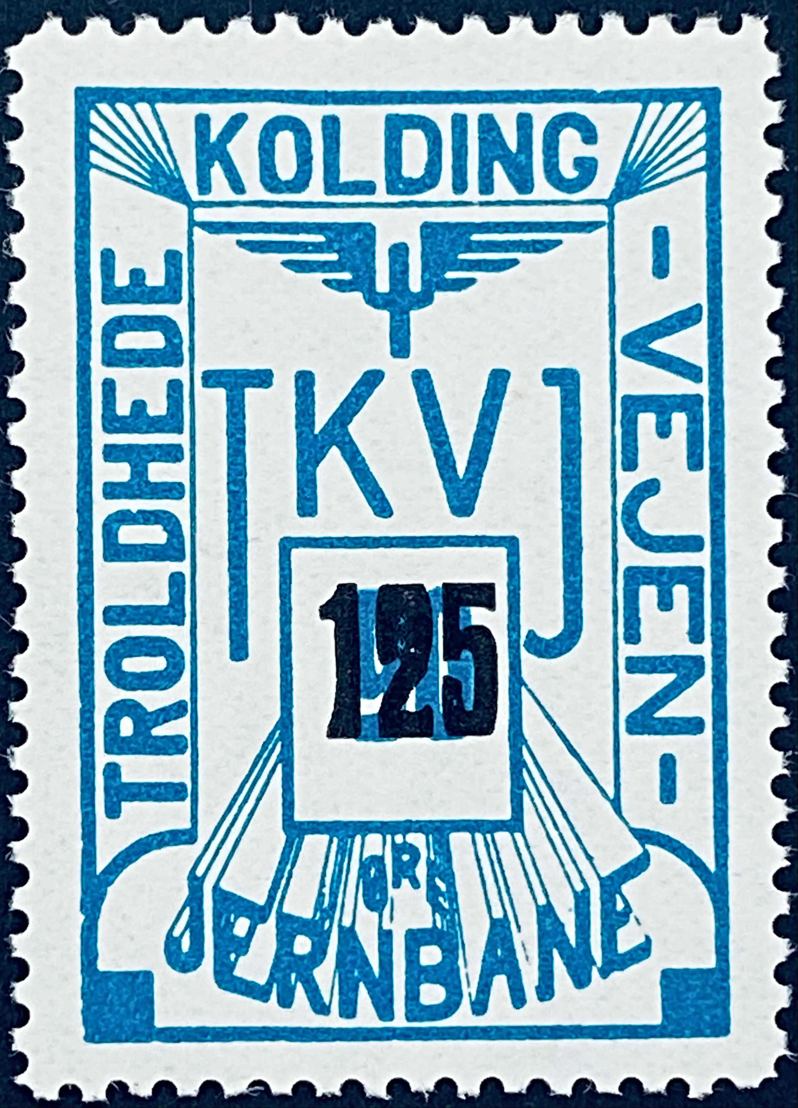 TKVJ 70 - Provisorium (overtryk) 125 Øre sort bogtryk på 90 Øre - Grønblå.