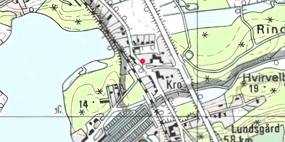 Historisk kort over Rindsholm Billetsalgssted