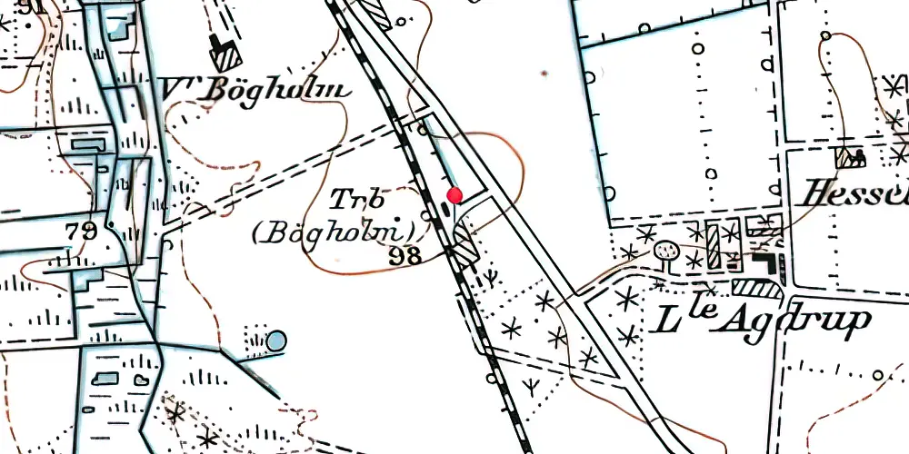 Historisk kort over Bøjholm Holdeplads