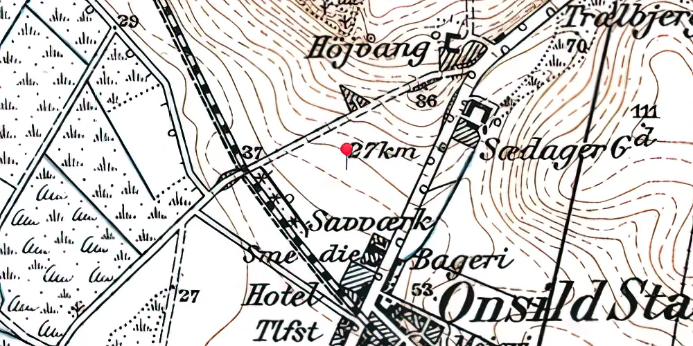 Historisk kort over Sønder-Onsild Station