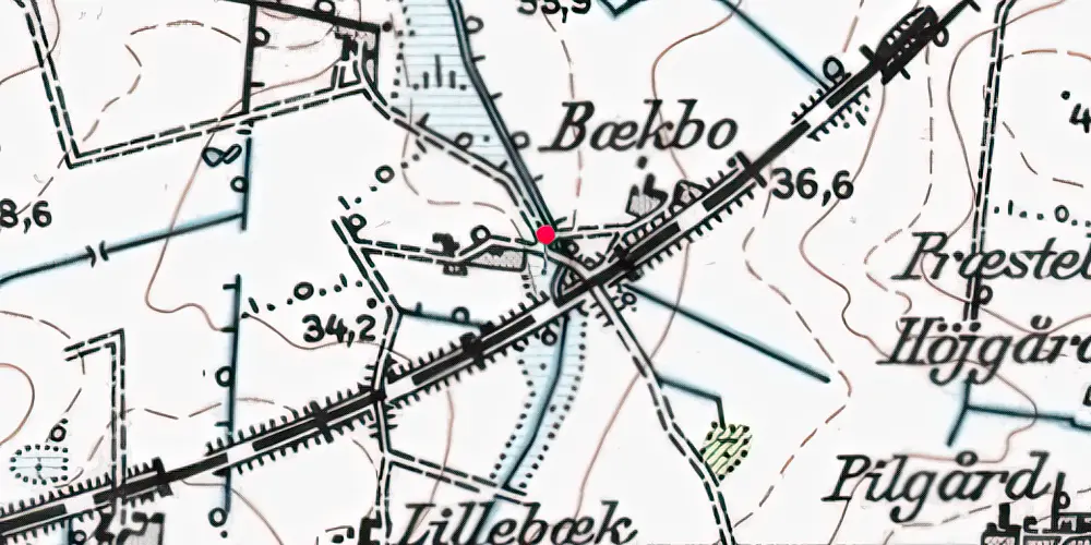 Historisk kort over Bækbo Trinbræt