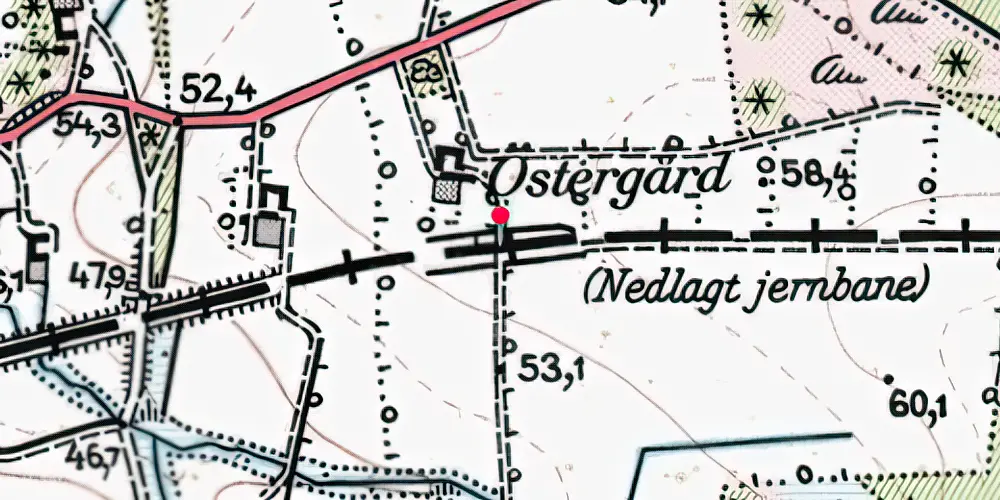 Historisk kort over Østergård Trinbræt (uofficielt)