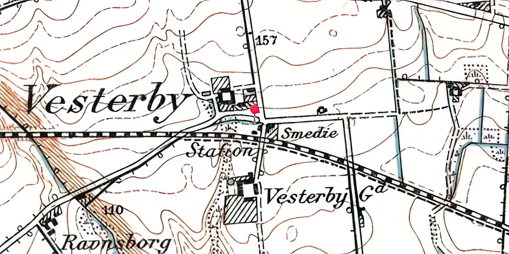 Historisk kort over Vesterby Billetsalgssted med Sidespor
