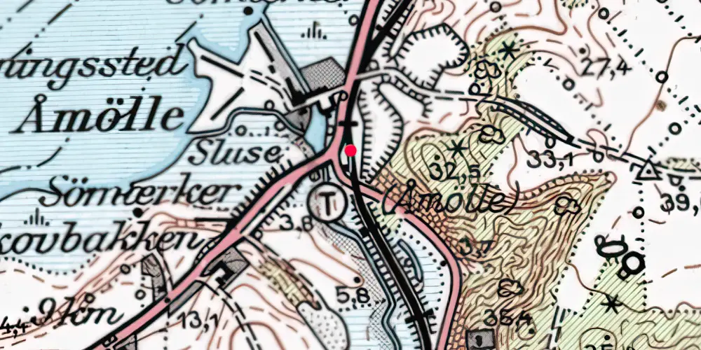 Historisk kort over Åmølle Trinbræt med Sidespor