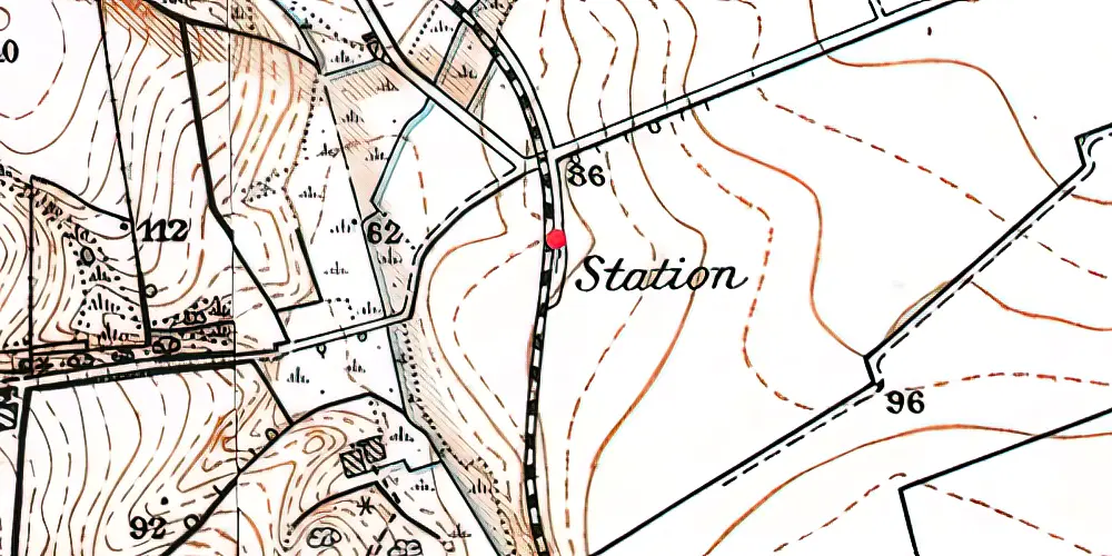 Historisk kort over Gimming Trinbræt med Sidespor