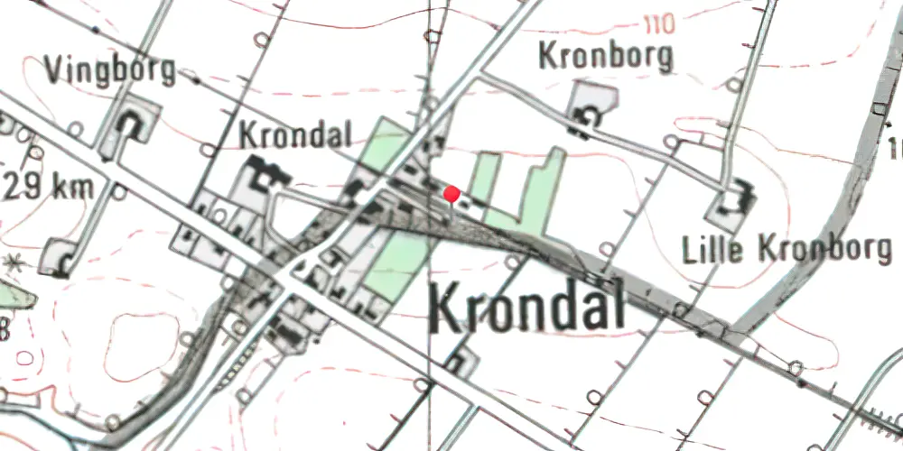 Historisk kort over Krondal Billetsalgssted med Sidespor