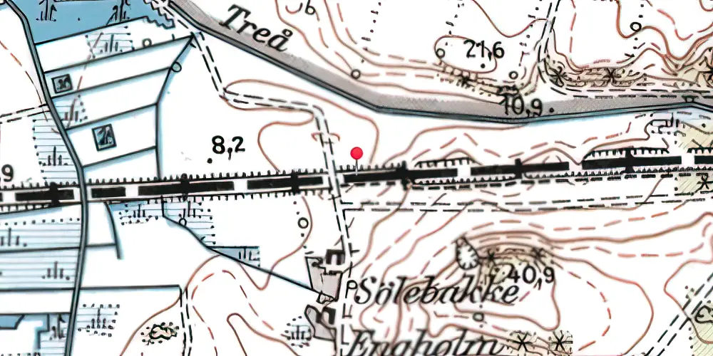 Historisk kort over Tustrup Trinbræt