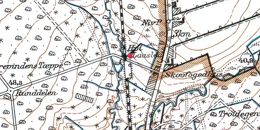 Historisk kort over Låsled Trinbræt med Sidespor