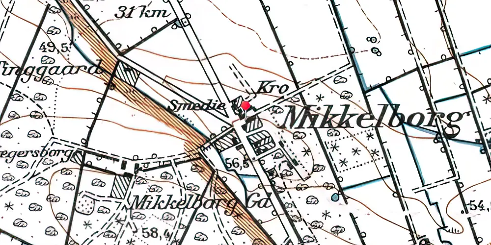 Historisk kort over Mikkelborg Kro Station