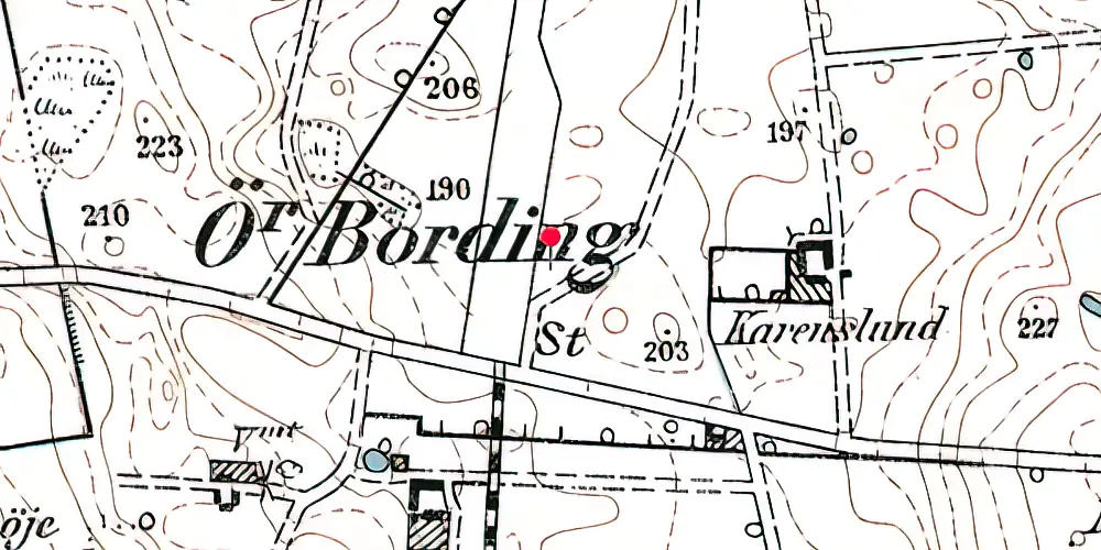 Historisk kort over Øster Bording Station