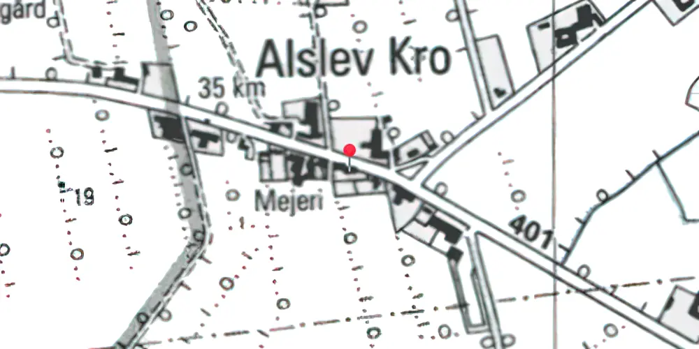 Historisk kort over Alslev Kro (Smalspor) Holdeplads