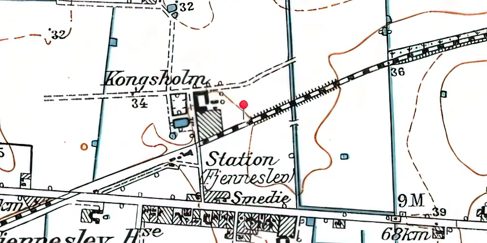 Historisk kort over Fjenneslev Teknisk Station