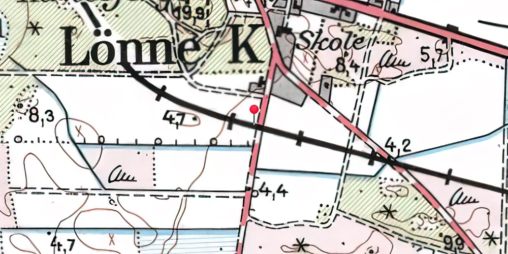 Historisk kort over Houstrupvej Trinbræt