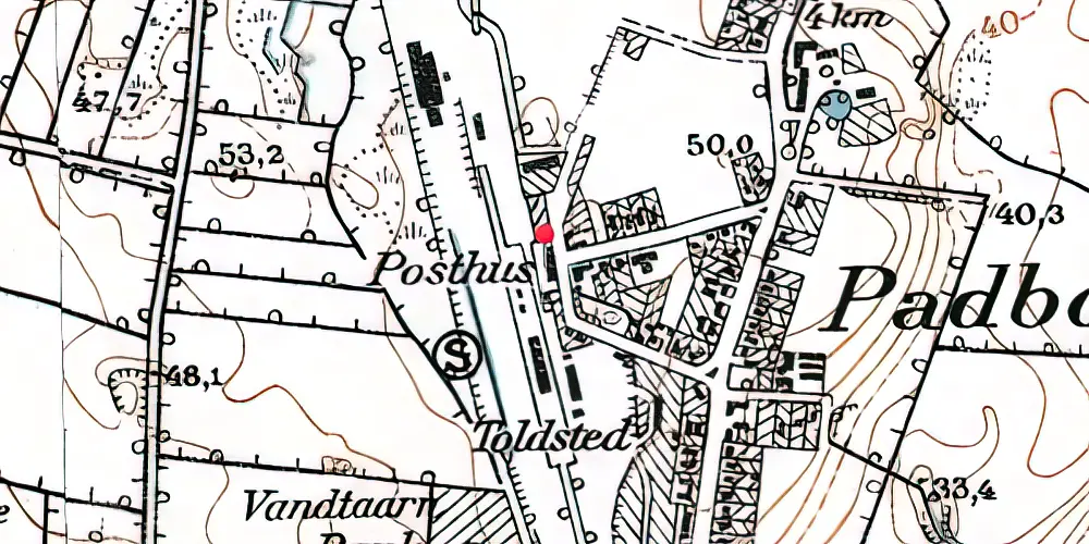 Historisk kort over Padborg Tørsbølbanen Station