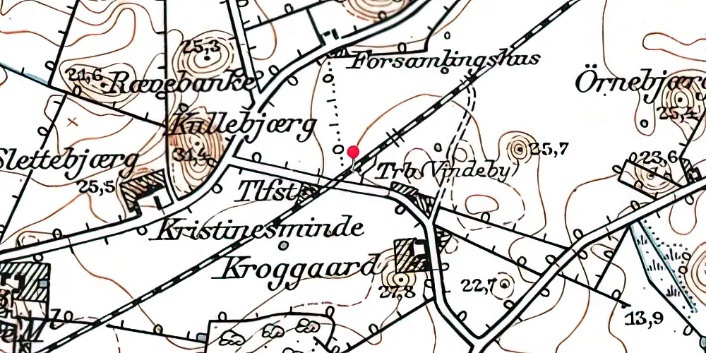 Historisk kort over Vindeby Trinbræt med Sidespor