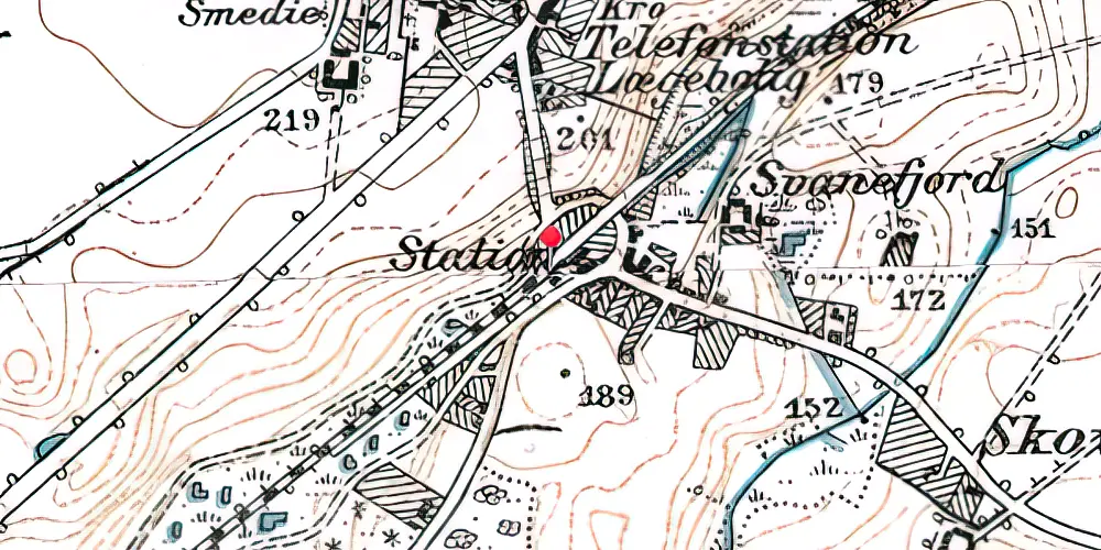 Historisk kort over Hørning Station [1907-1974]