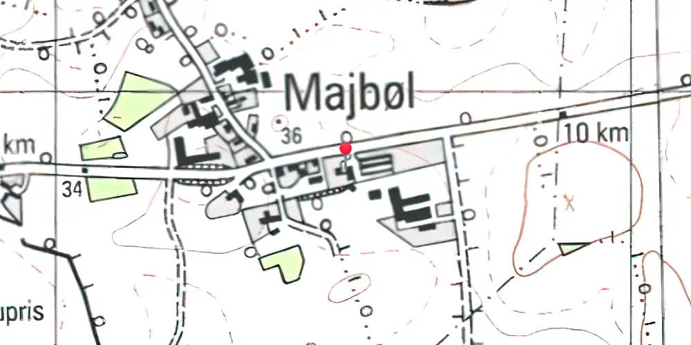 Historisk kort over Majbøl Stationskro [1909-1942]
