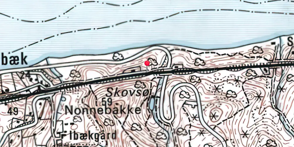 Historisk kort over Munkebjerg Billetsalgssted [1884-1922]