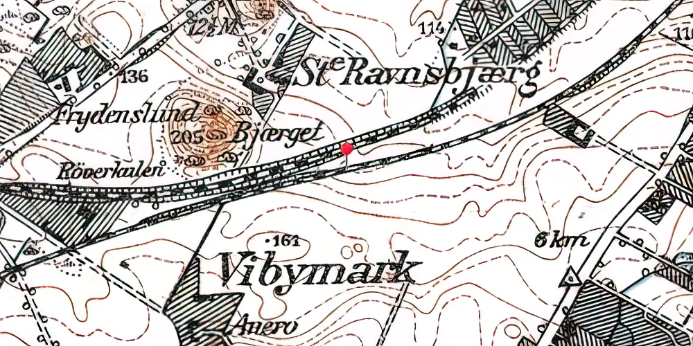 Historisk kort over Rosenhøj Letbanestation