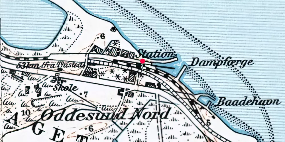 Historisk kort over Oddesund Nord Færgestation [1882-1938]