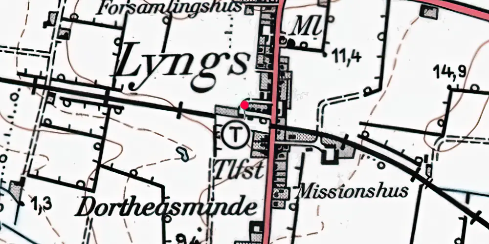 Historisk kort over Lyngs Station [1900-1967]