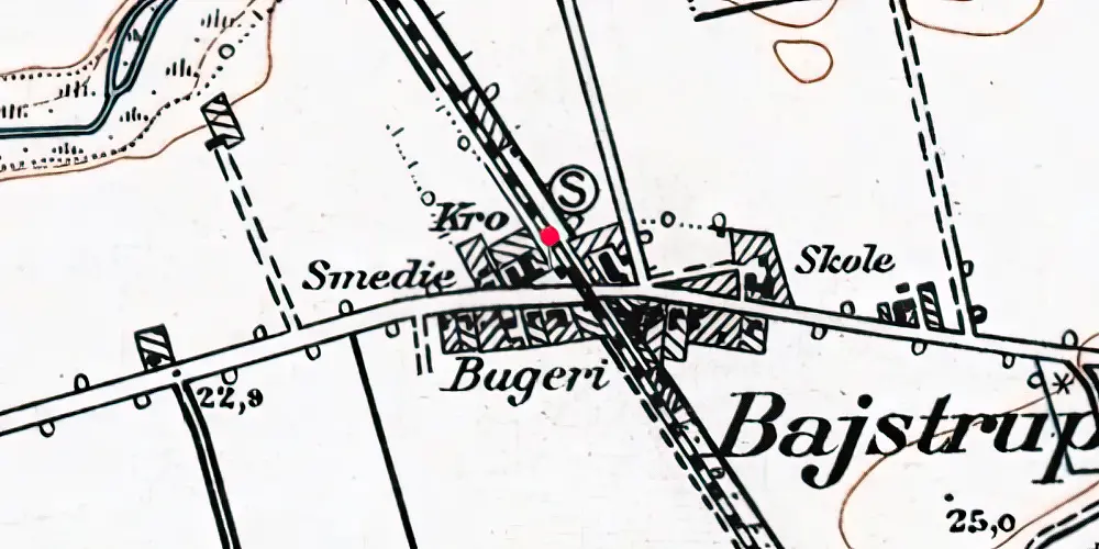 Historisk kort over Bajstrup Holdeplads [1905-1920]