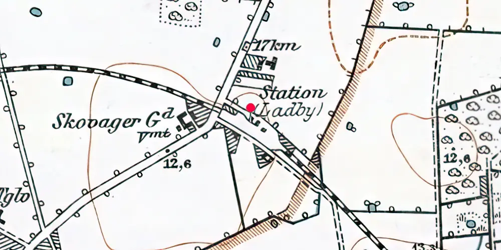 Historisk kort over Ladby (Fyn) Station [1900-1965]