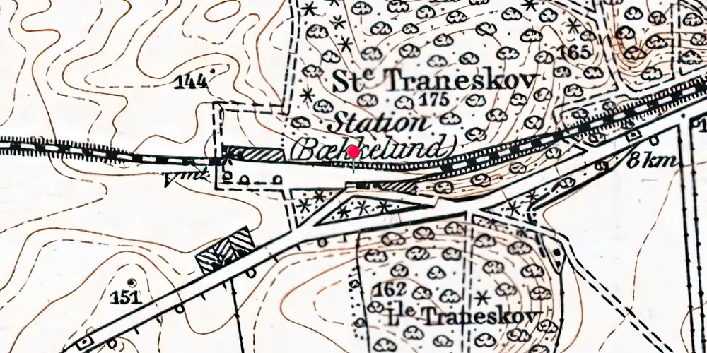 Historisk kort over Bækkelund Station [1922-1949]