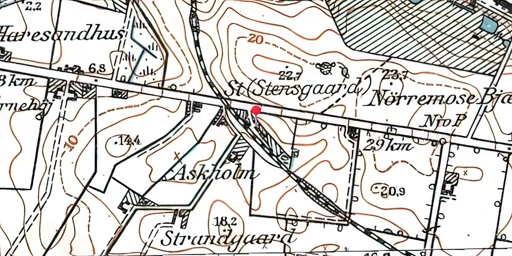 Historisk kort over Stensgaard Station