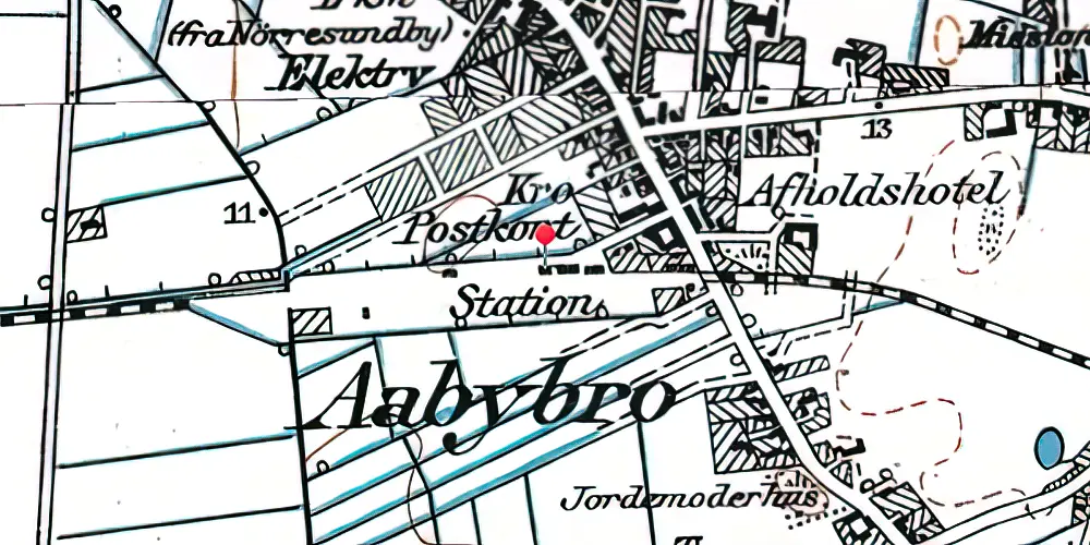 Historisk kort over Aabybro Station