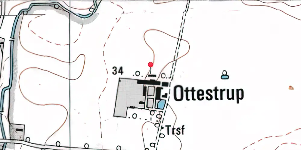 Historisk kort over Ottestrup Trinbræt med Sidespor