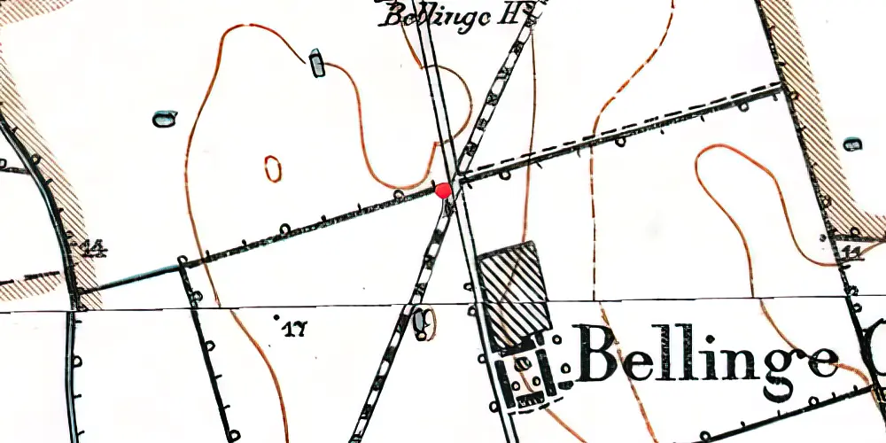 Historisk kort over Bellinge (Falster) Trinbræt med Sidespor