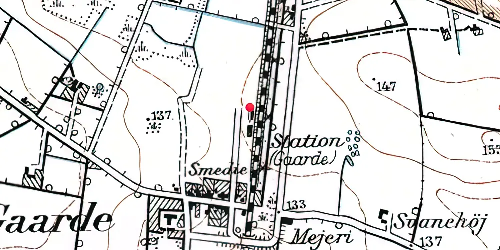 Historisk kort over Gårde Station [1920-1970]