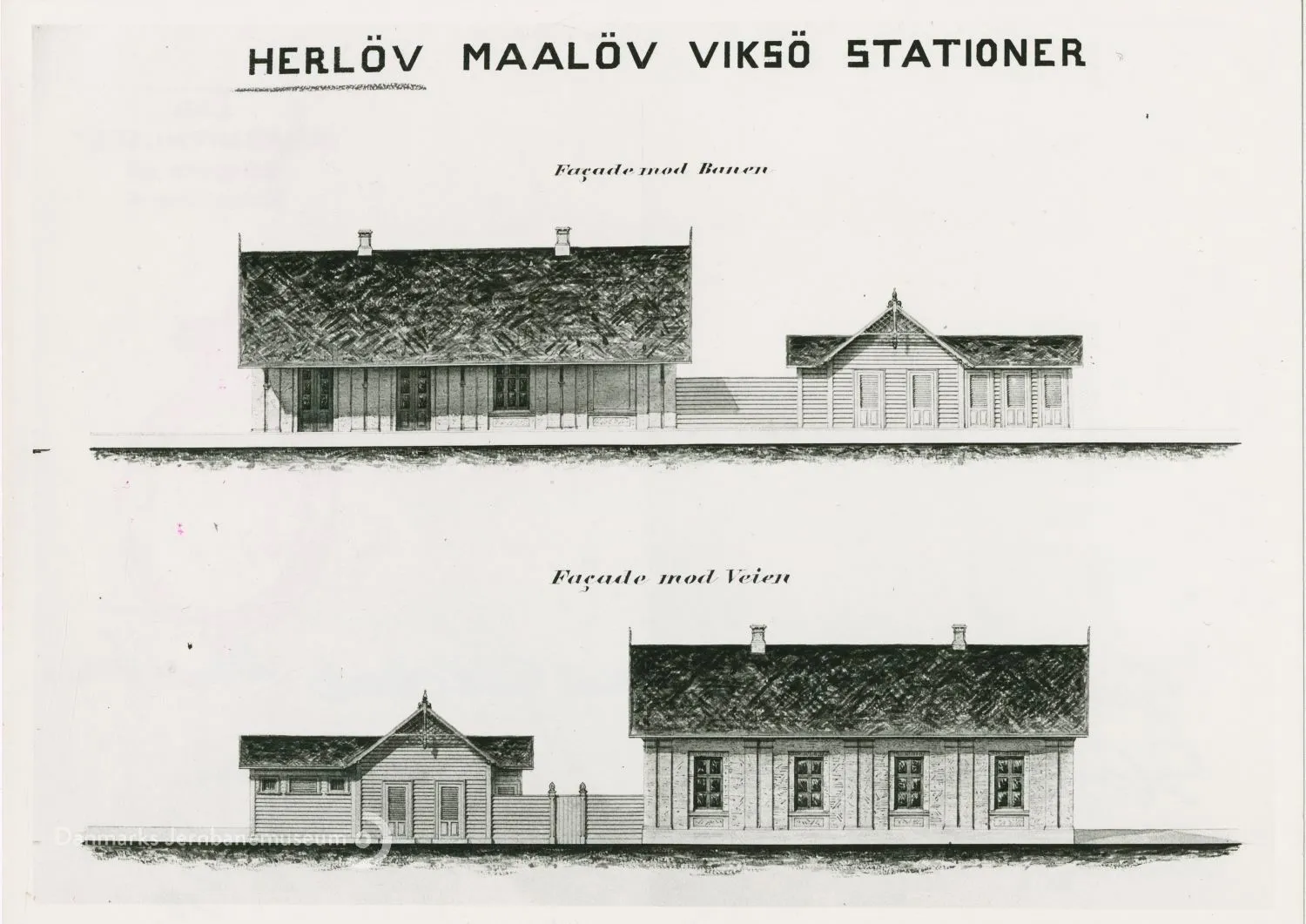 Tegning af Veksø Station.