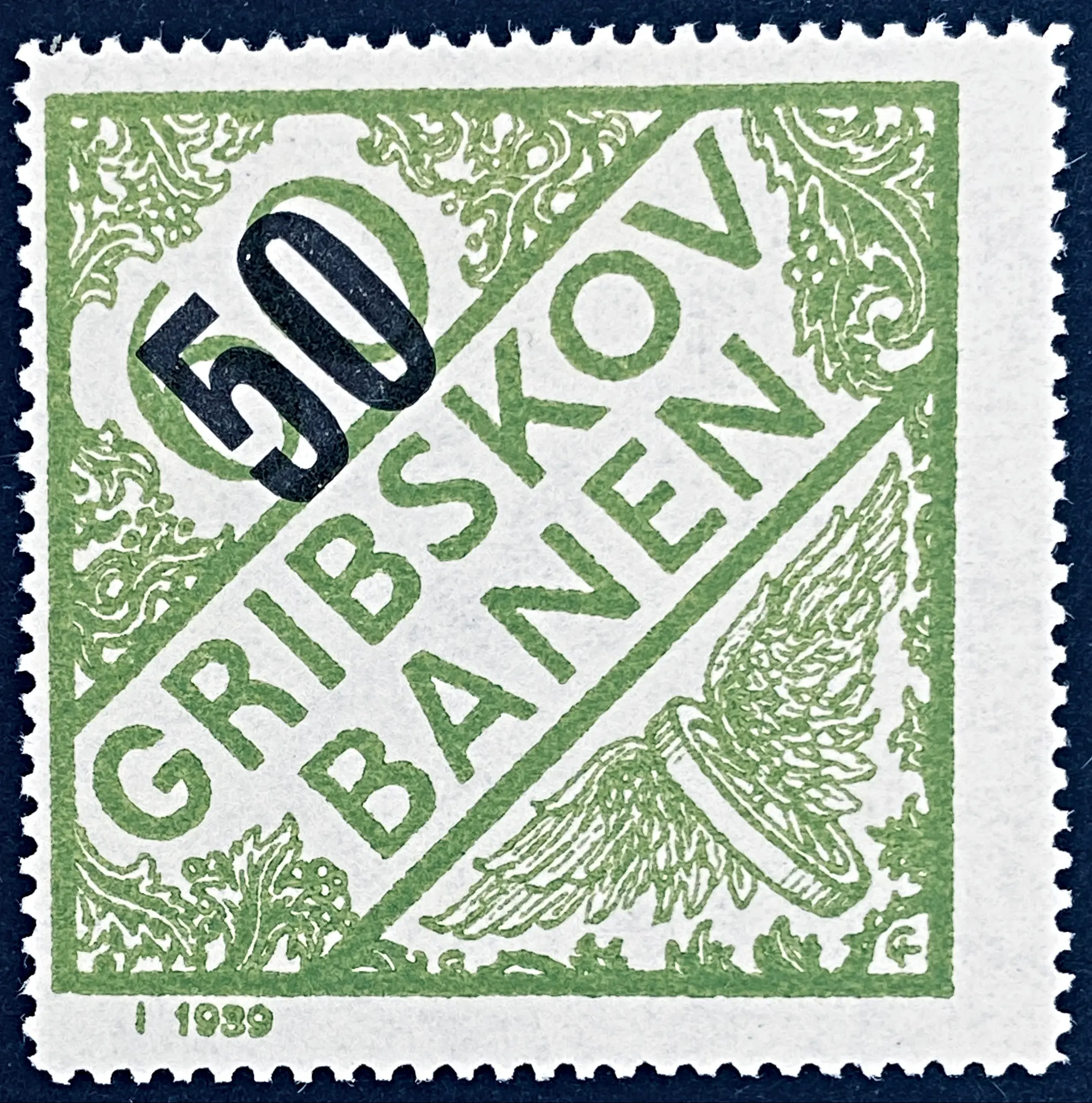 GDS 38A - Provisorium (overtryk) 50 Øre sort på 60 Øre Motiv: Vingehjul - Grøn.