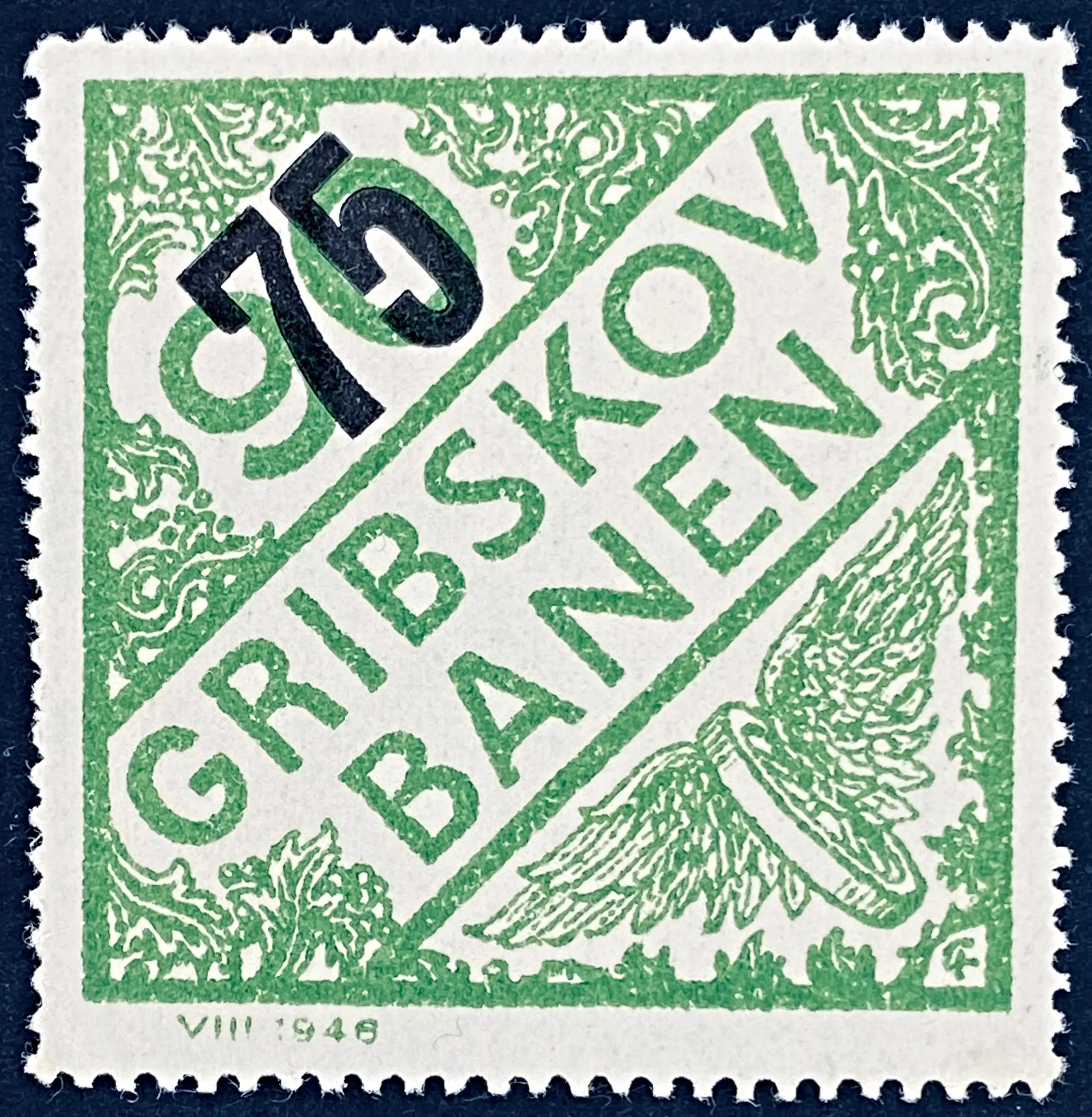 GDS 47 - Provisorium (overtryk) 75 Øre sort på 90 Øre Motiv: Vingehjul - Grøn.