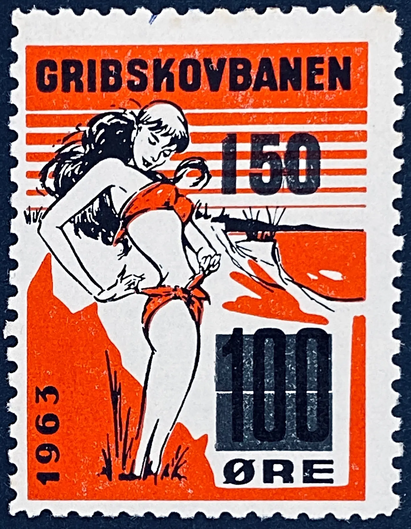 GDS 79 - Provisorium (overtryk) 150 øre sort på 100 Øre Motiv: Badepige - Sort og Rød.