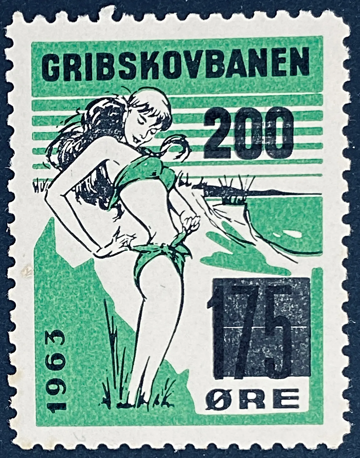 GDS 80 - Provisorium (overtryk) 200 Øre sort på 175 Øre Motiv: Badepige - Sort og Grøn.