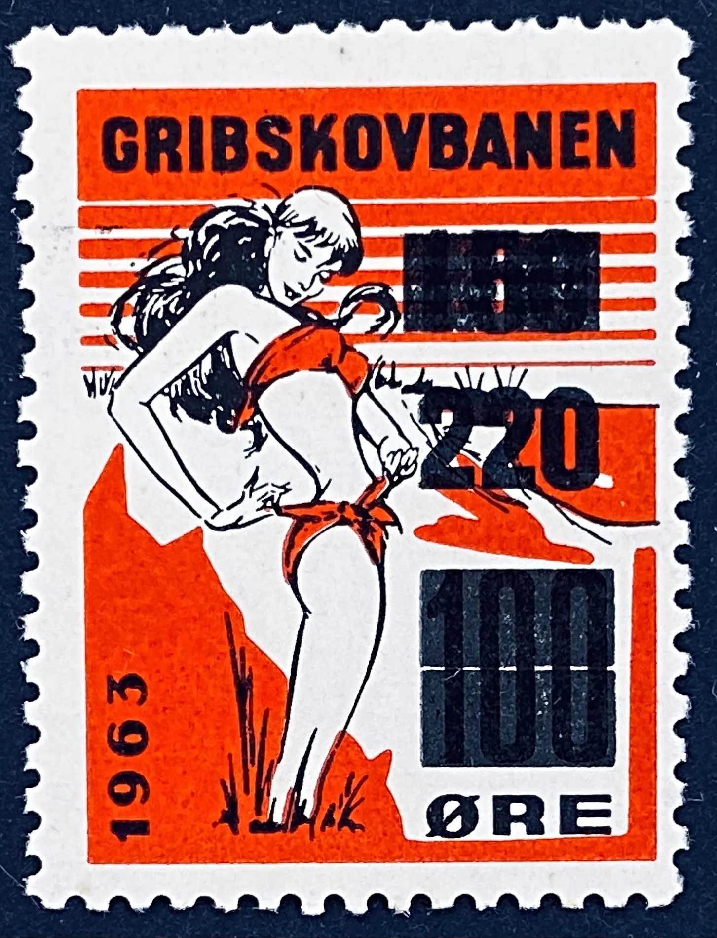 GDS 84 - Provisorium (overtryk) 220 Øre sort på 150 Øre sort på 100 Øre Motiv: Badepige - Sort og Rød.