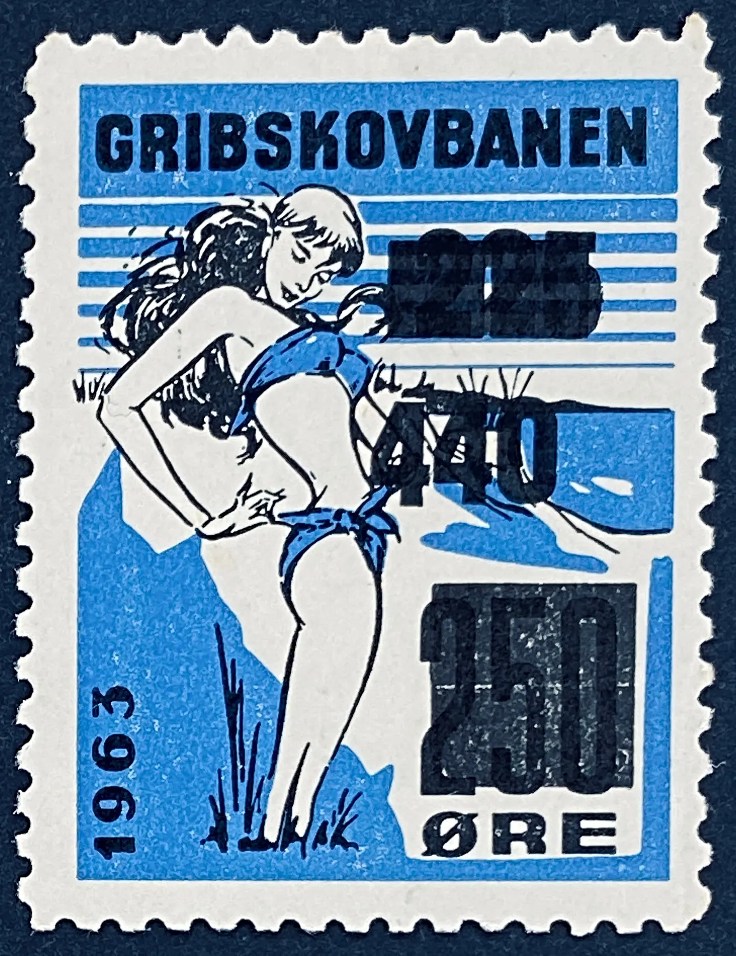 GDS 85 - Provisorium (overtryk) 440 Øre sort på 225 Øre sort på 250 Øre Motiv: Badepige - Sort og Blå.