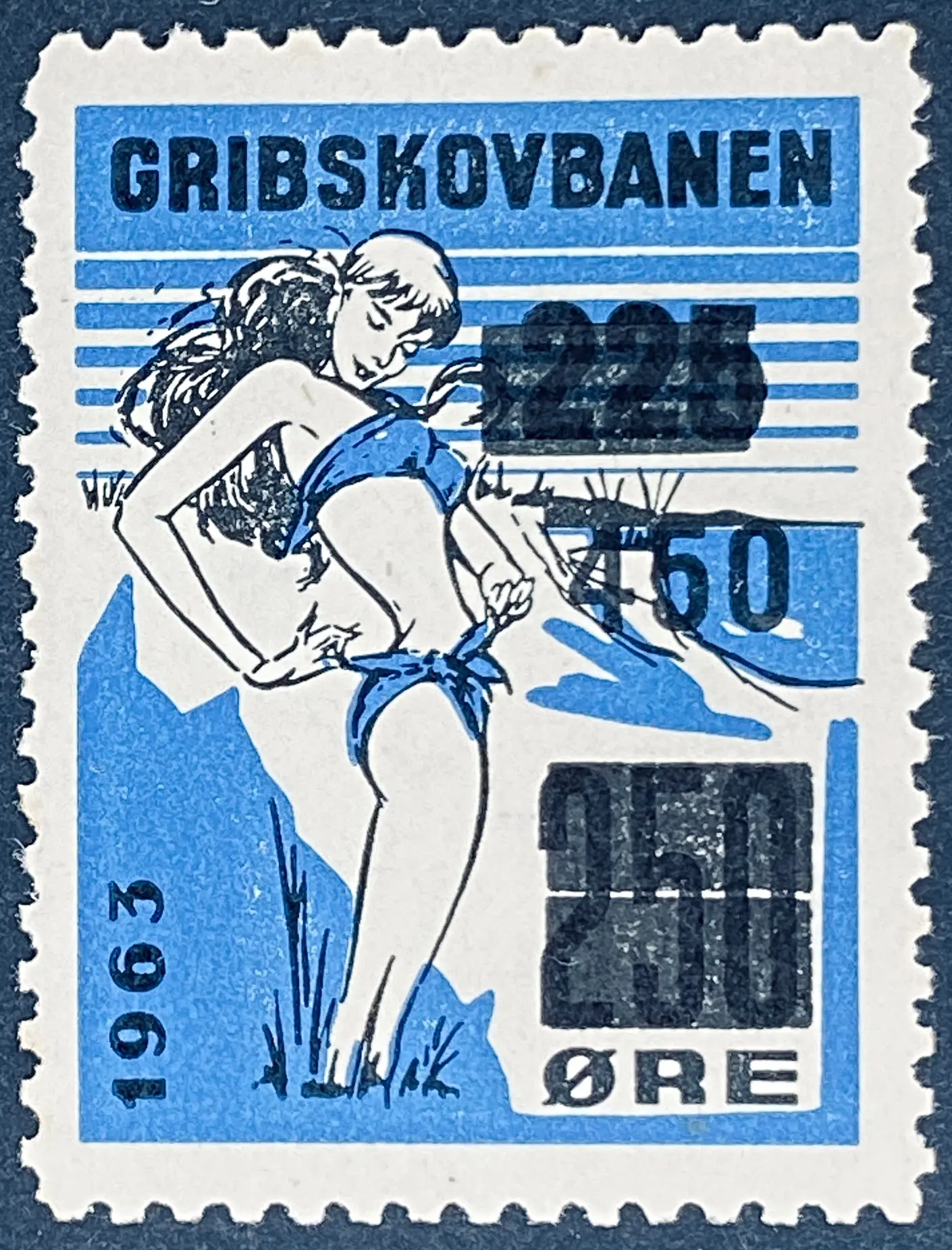 GDS 92 - Provisorium (overtryk) 450 Øre sort på 225 Øre sort på 250 Øre Motiv: Badepige - Sort og Blå.