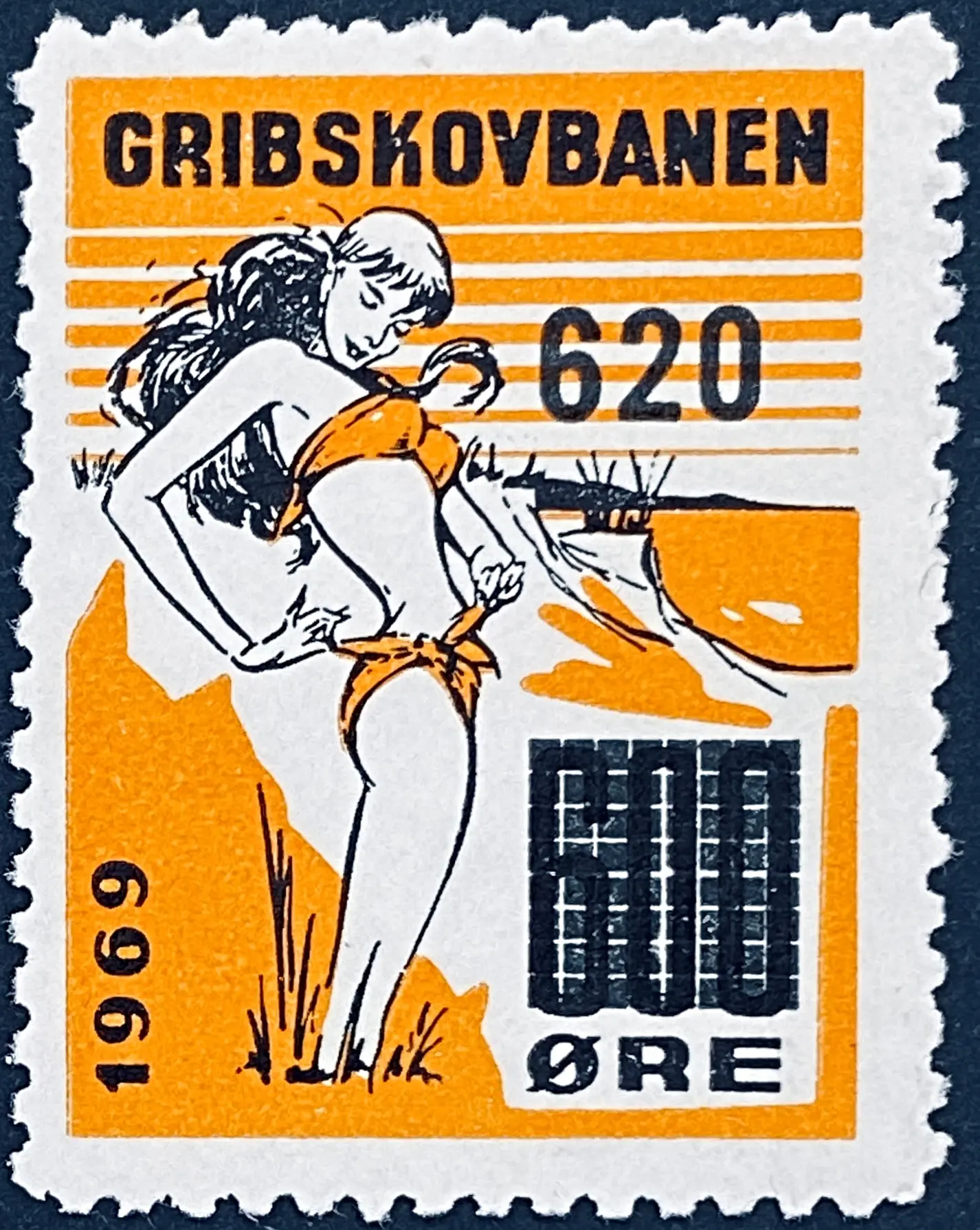 GDS 111 - Provisorium (overtryk) 620 Øre på 600 Øre Motiv: Badepige - Sort og Orange.
