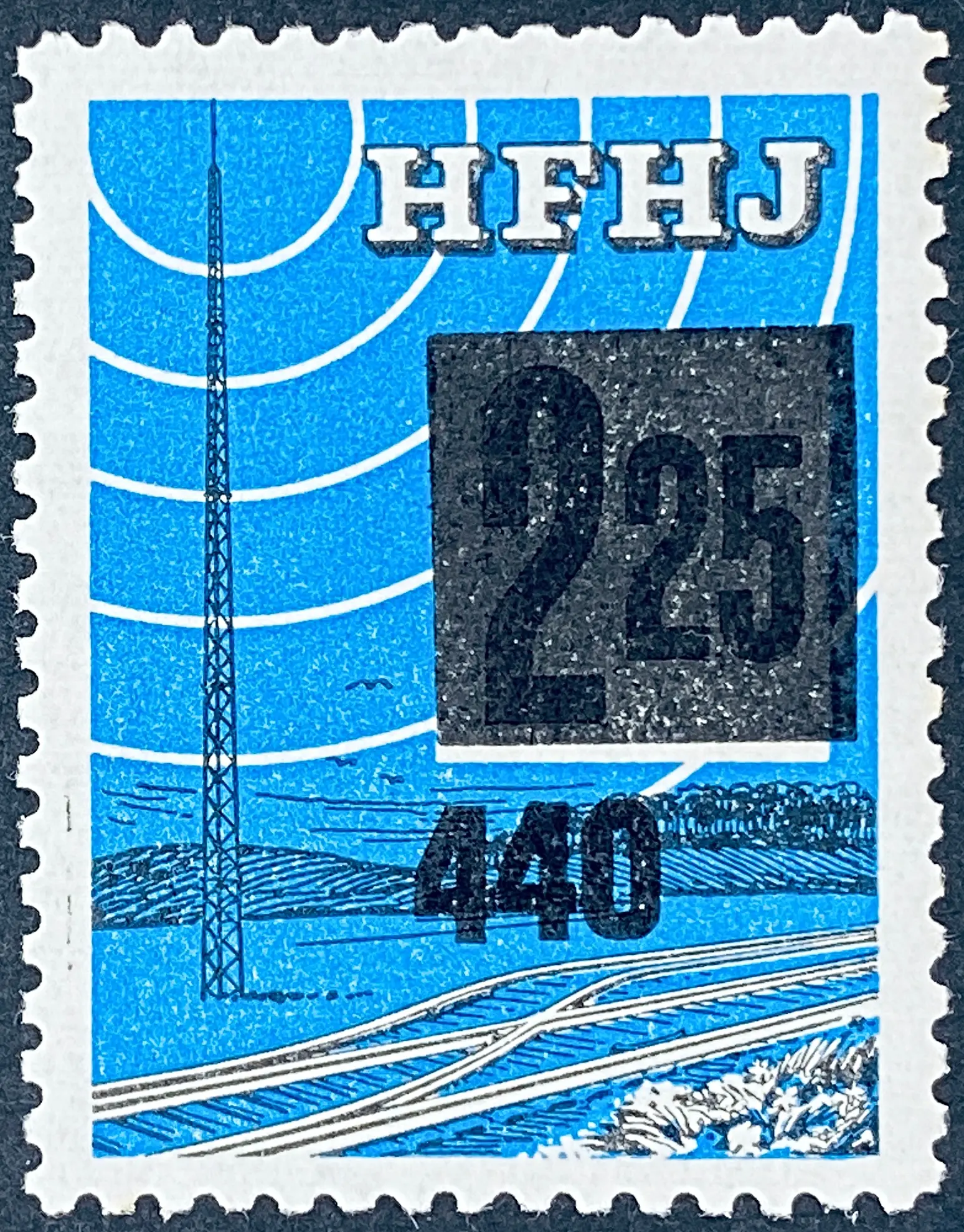 HFHJ 130 - Provisorium (overtryk) 440 Øre sort på 2<sup>25</sup> Kroner Motiv: Radiomast - Blå.