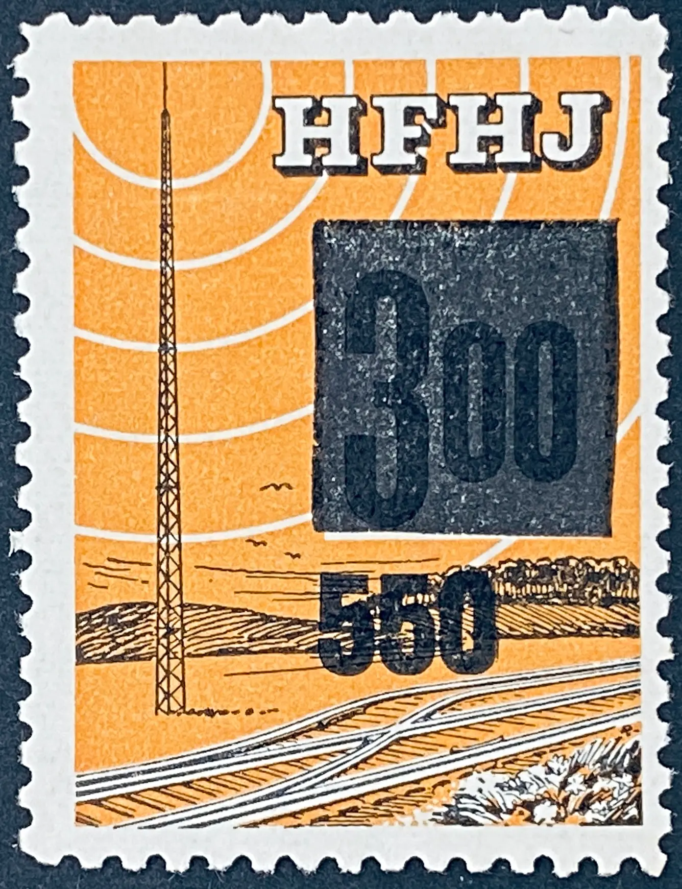 HFHJ 131 - Provisorium (overtryk) 550 Øre sort på 3<sup>00</sup> Kroner Motiv: Radiomast - Orange.