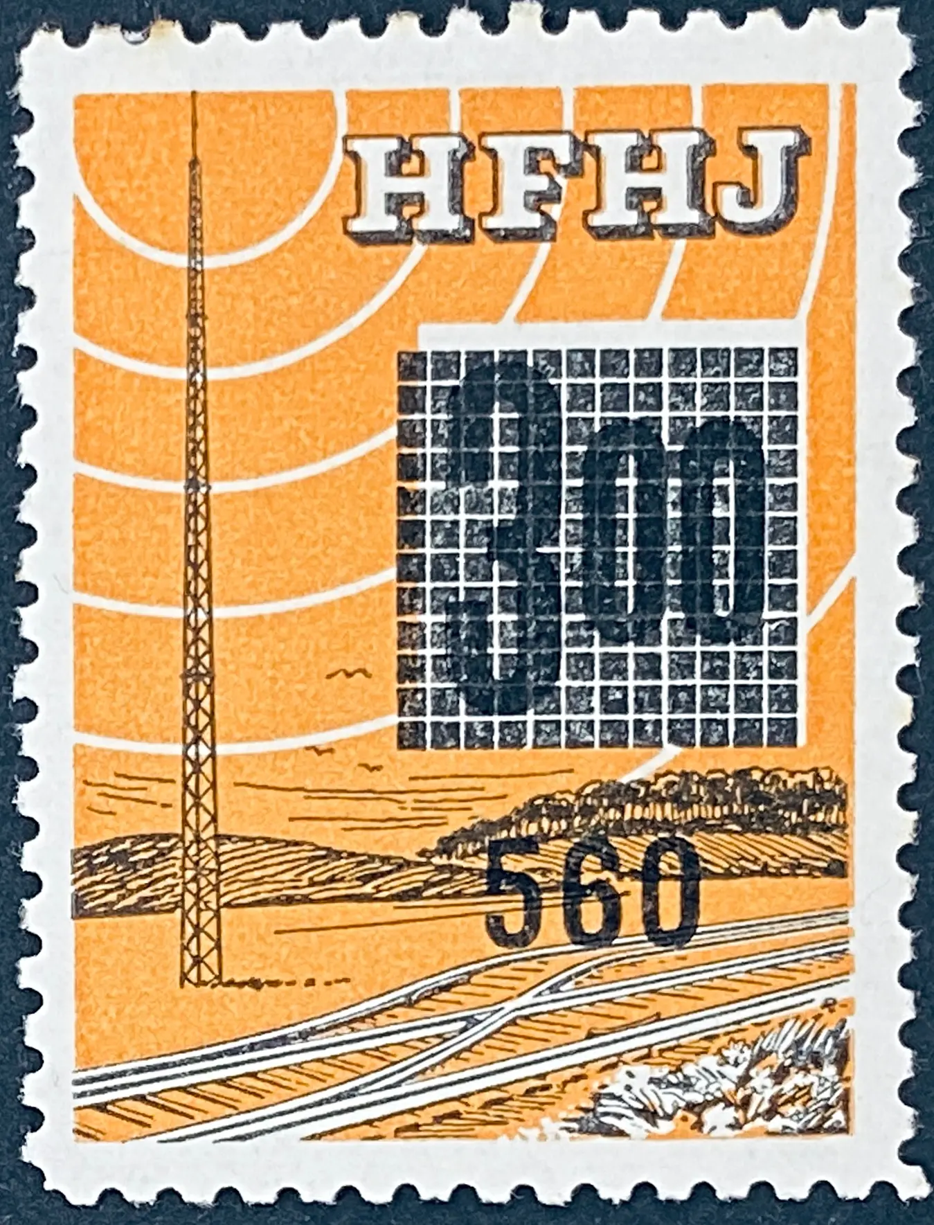 HFHJ 137 - Provisorium (overtryk) 560 Øre sort på 3<sup>00</sup> Kroner Motiv: Radiomast - Orange.