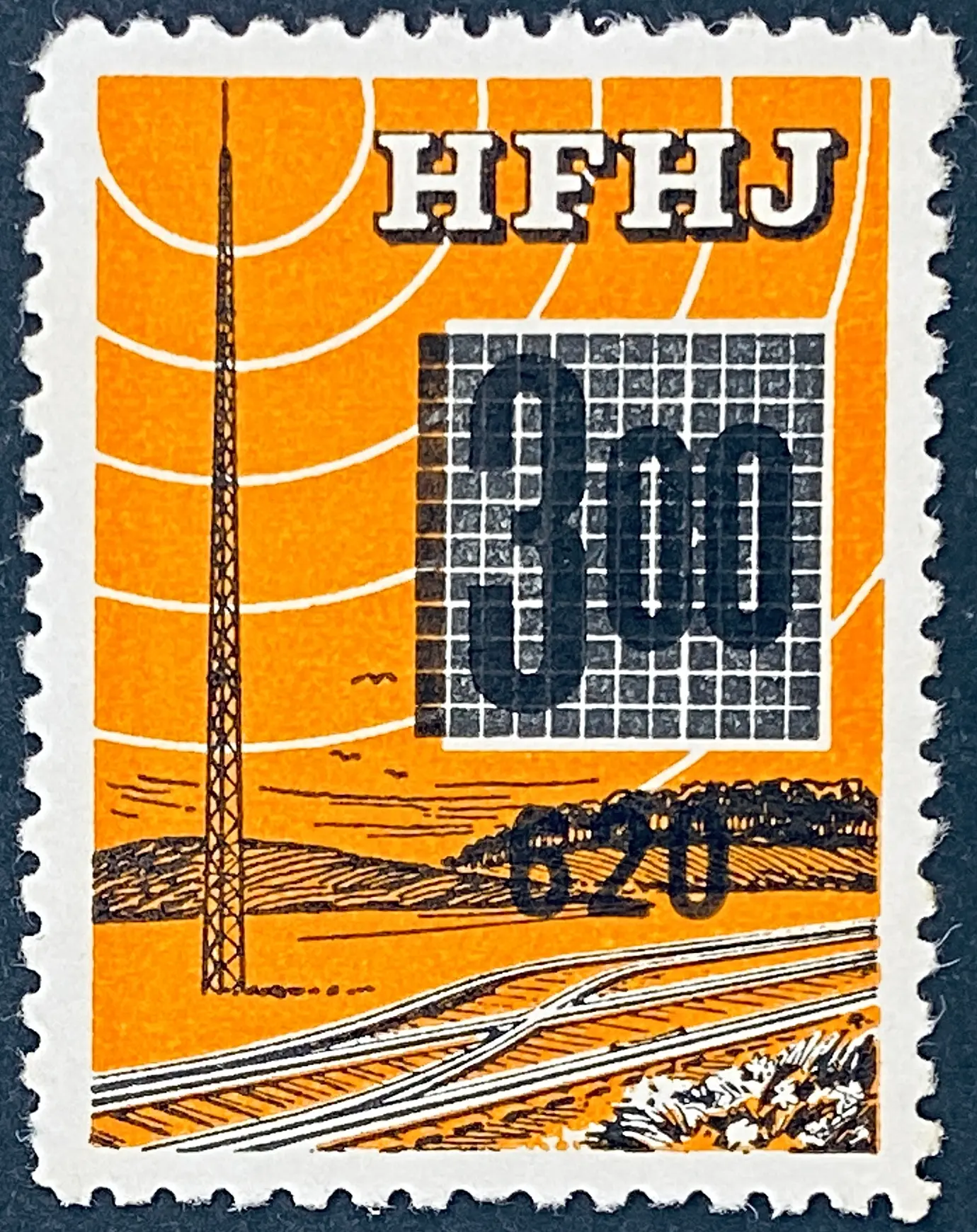 HFHJ 146 - Provisorium (overtryk) 520 Øre på 3<sup>00</sup> Kroner Motiv: Radiomast - Mørkorange.