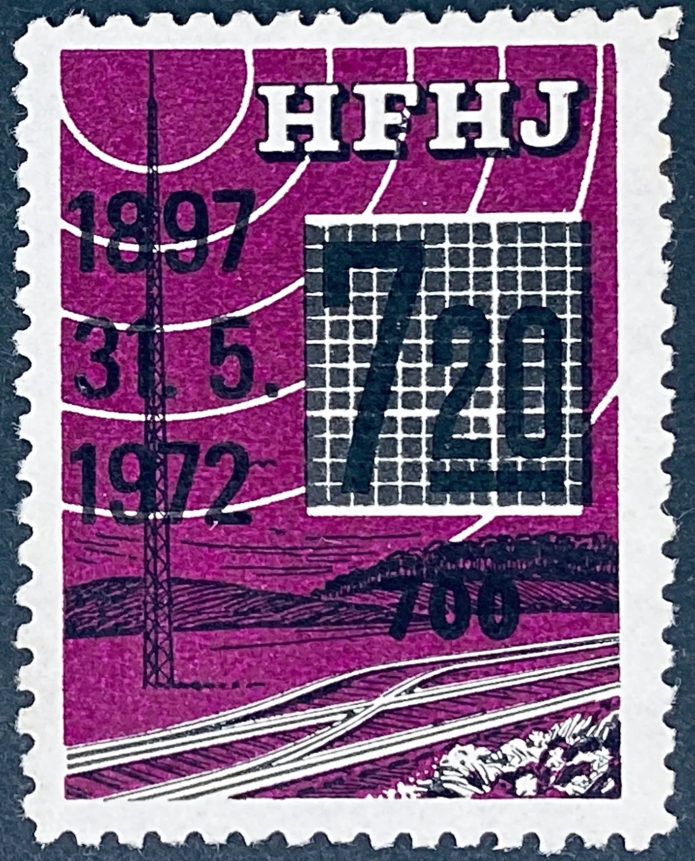 HFHJ 158 - Provisorium (overtryk) 700 Øre sort på 7<sup>20</sup> Kroner Motiv: Radiomast - Lilla.